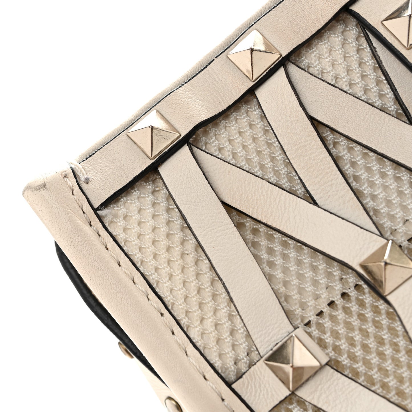 Vitello Rockstud Mesh Net Shopper Tote White