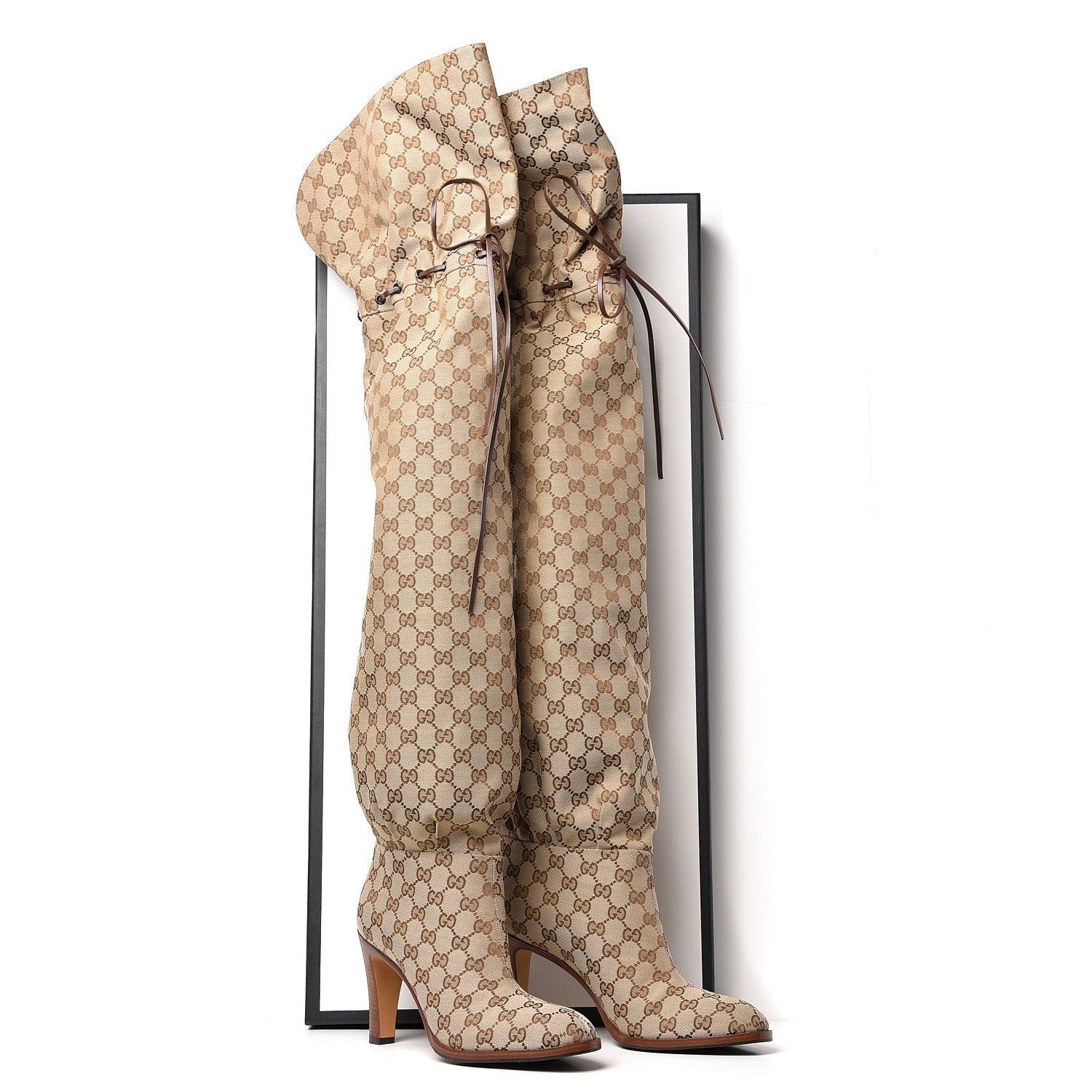 Gucci Monogram Over the Knee Boots 41 Beige Ebony 8 of 8