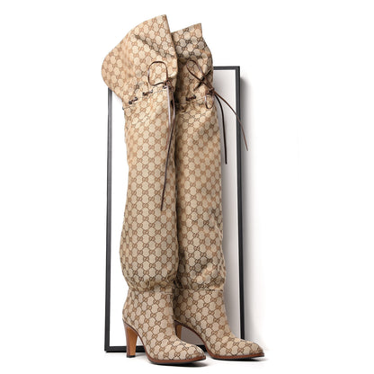 Gucci Monogram Over the Knee Boots 41 Beige Ebony 8 of 8