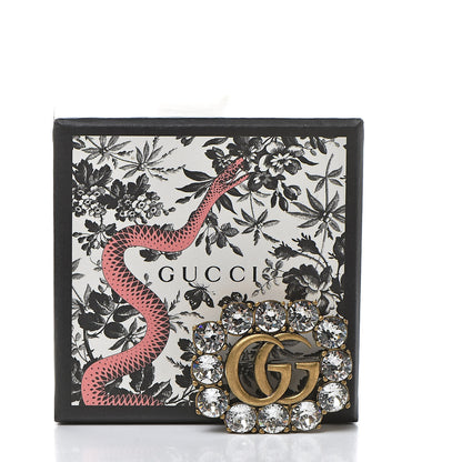 Gucci Metal Crystal Double G Brooch Aged Gold 5 of 5