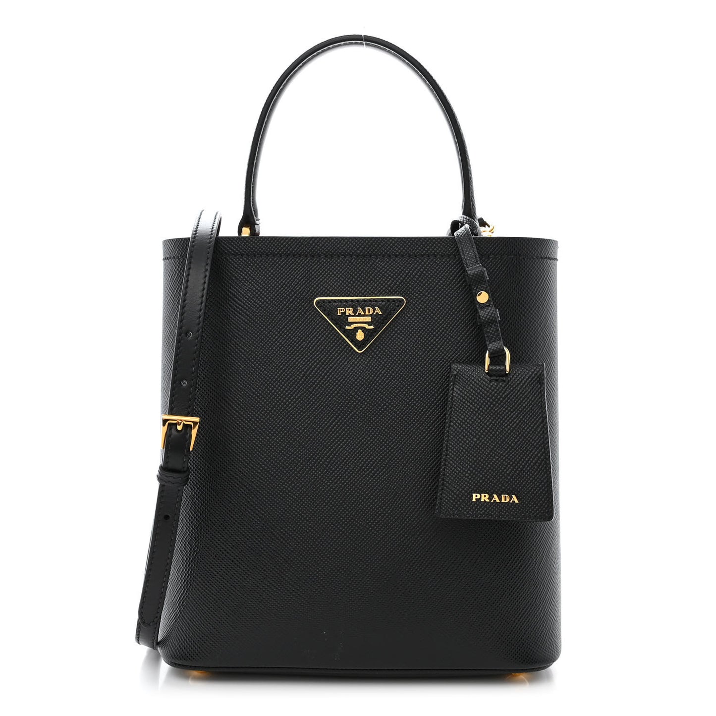 Saffiano Cuir Medium Panier Bucket Bag Black Fuoco