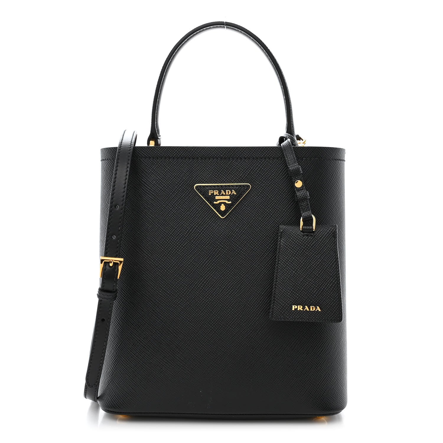 Prada Saffiano Cuir Medium Panier Bucket Bag Black Fuoco 1 of 11