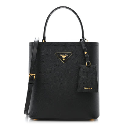 Prada Saffiano Cuir Medium Panier Bucket Bag Black Fuoco 1 of 11