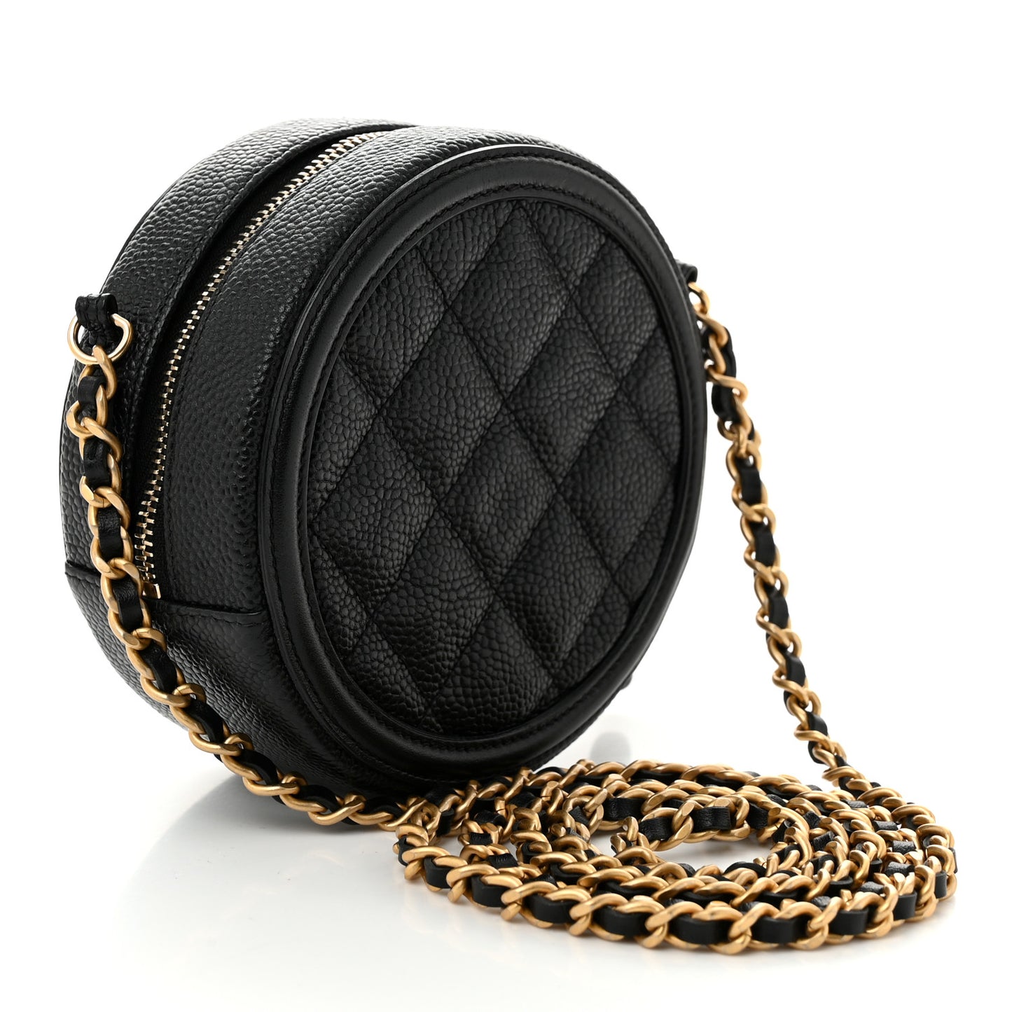 Caviar Quilted Round Filigree Crossbody Black