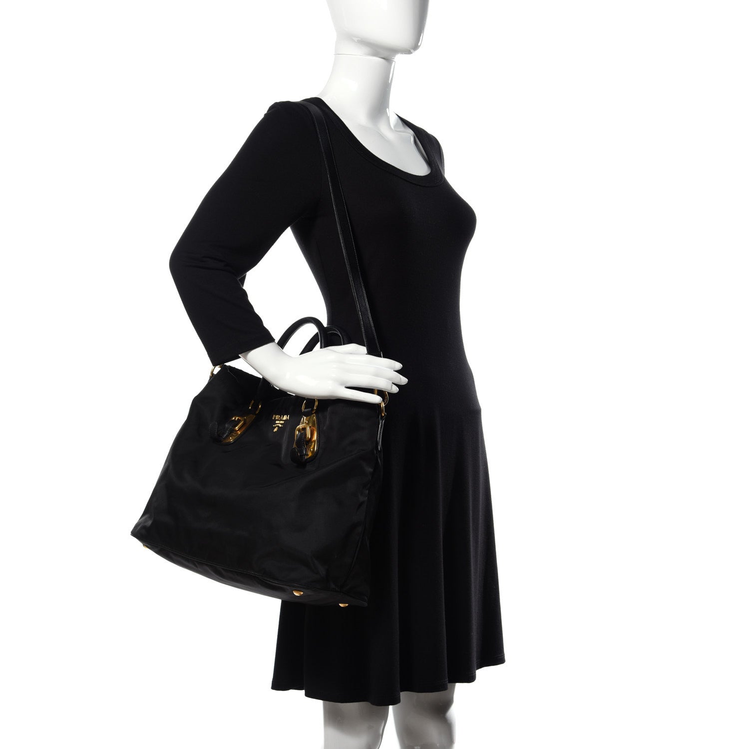 Prada Tessuto Nylon Soft Calf Tote Black 3 of 53
