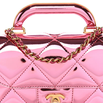 Chanel Mirror Metallic Calfskin Quilted Mini Top Handle Flap Pink 8 of 11