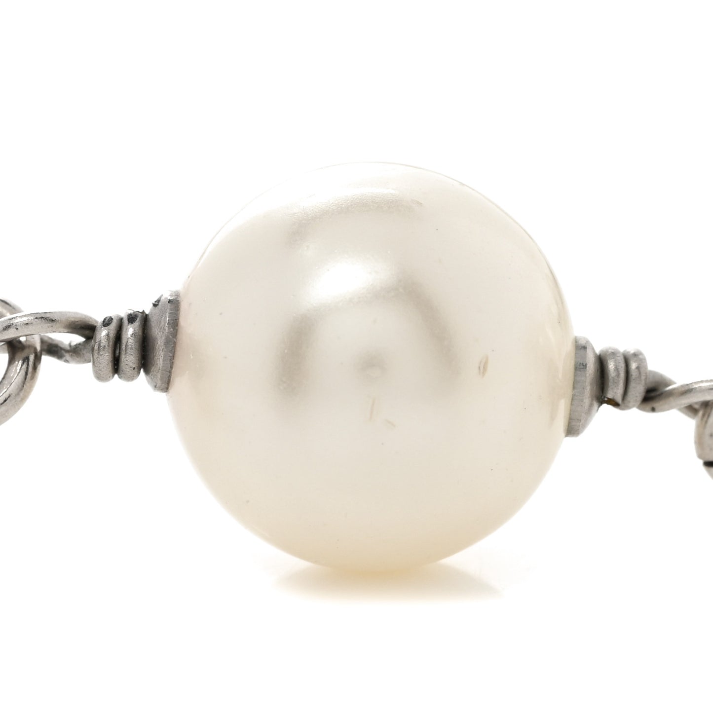 Crystal Pearl CC Long Necklace Silver