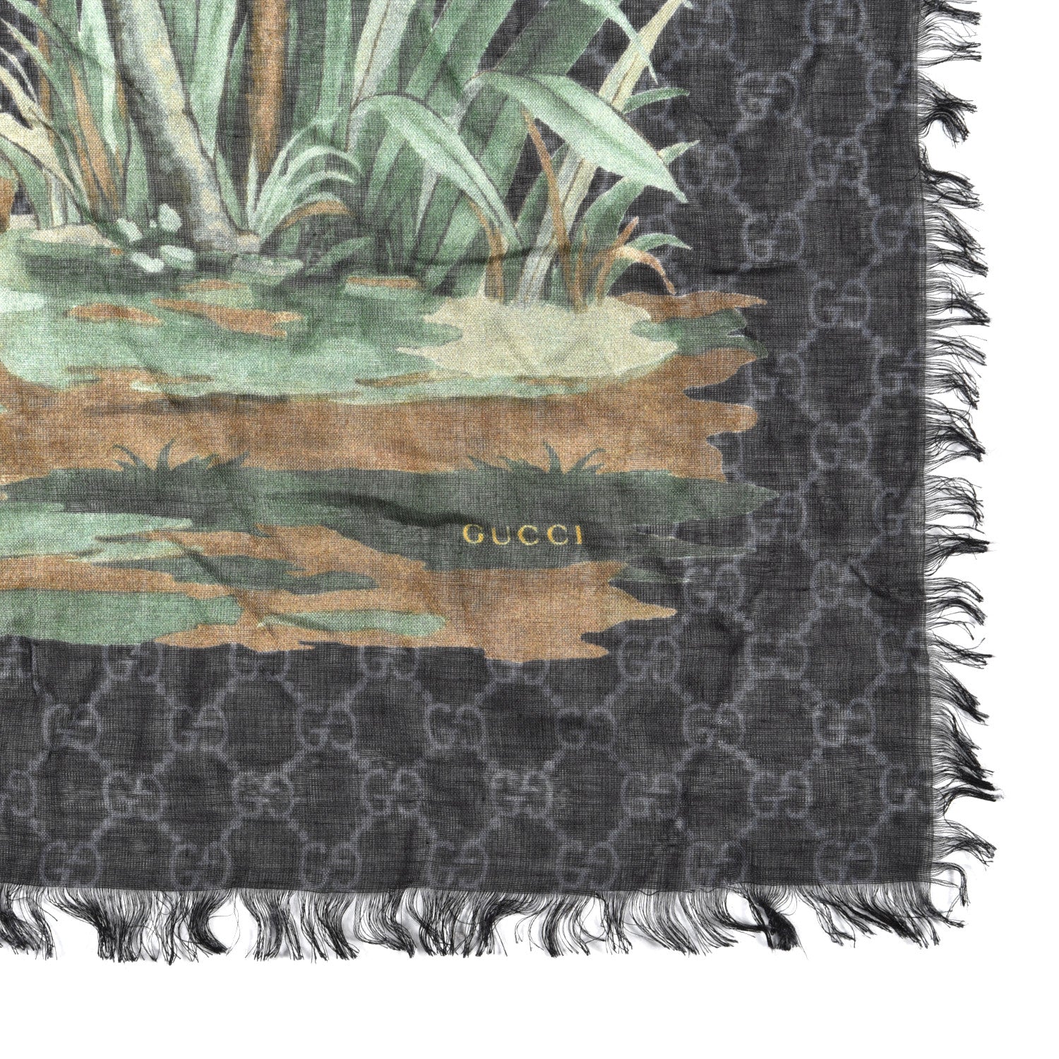 Gucci Modal Silk GG Monogram GG Tian Square Shawl Black Medium Grey 2 of 4