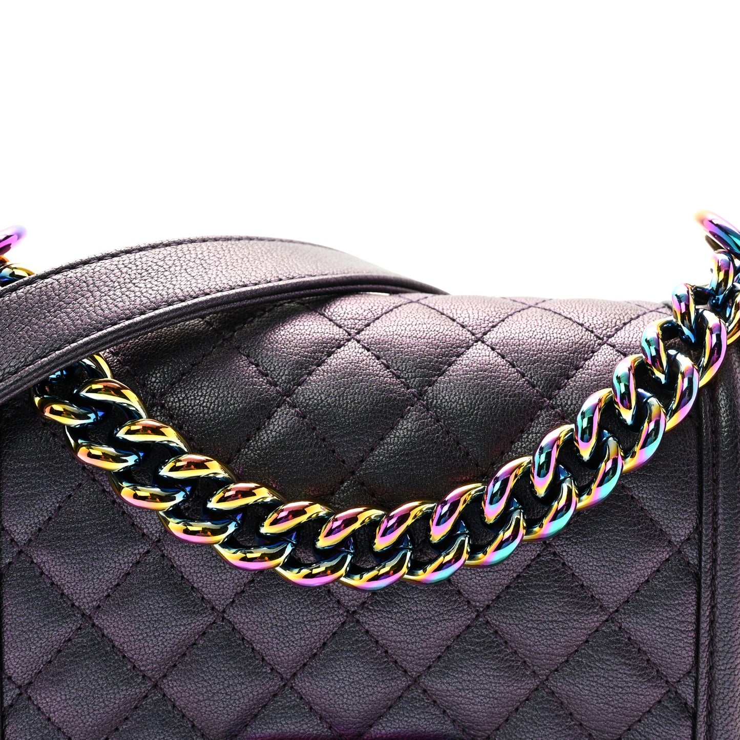 Iridescent Goatskin Quilted Small Boy Flap Purple