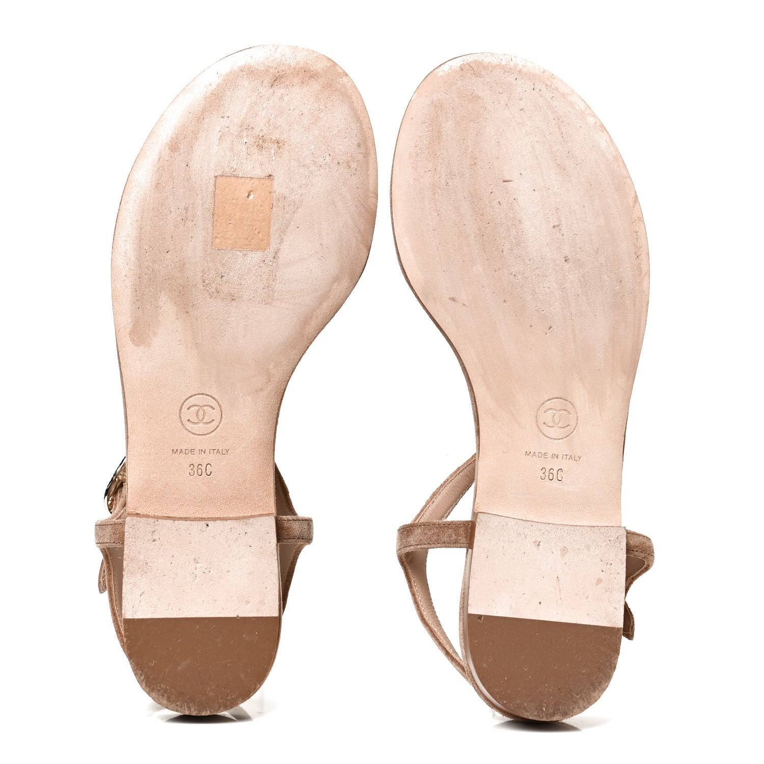 Chanel Suede Calfskin Chain Thong Sandals 36 Beige 7 of 11