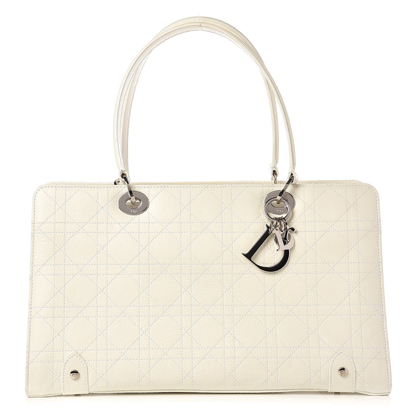 Calfskin Cannage Stitched Large East West Lady Dior White