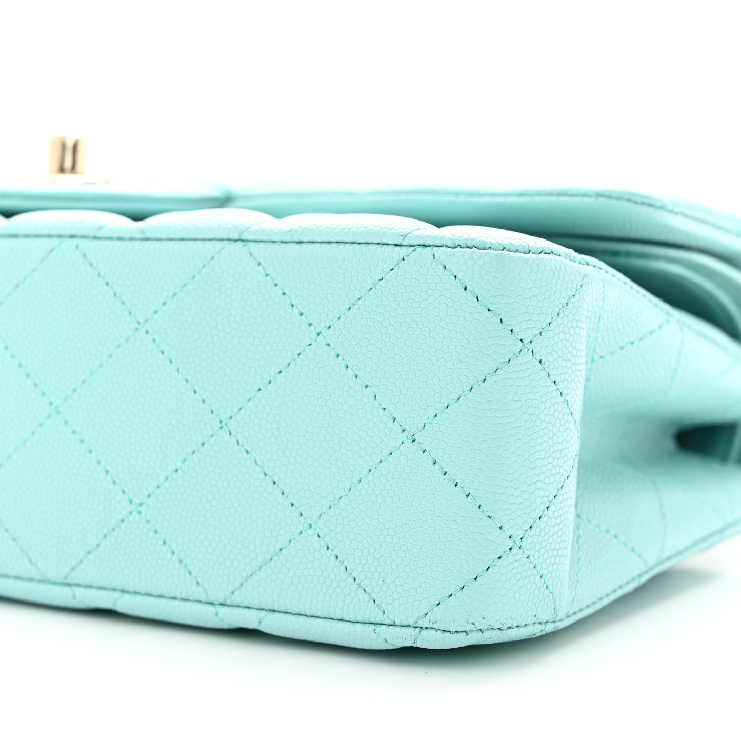 Caviar Quilted Medium Double Flap Light Blue