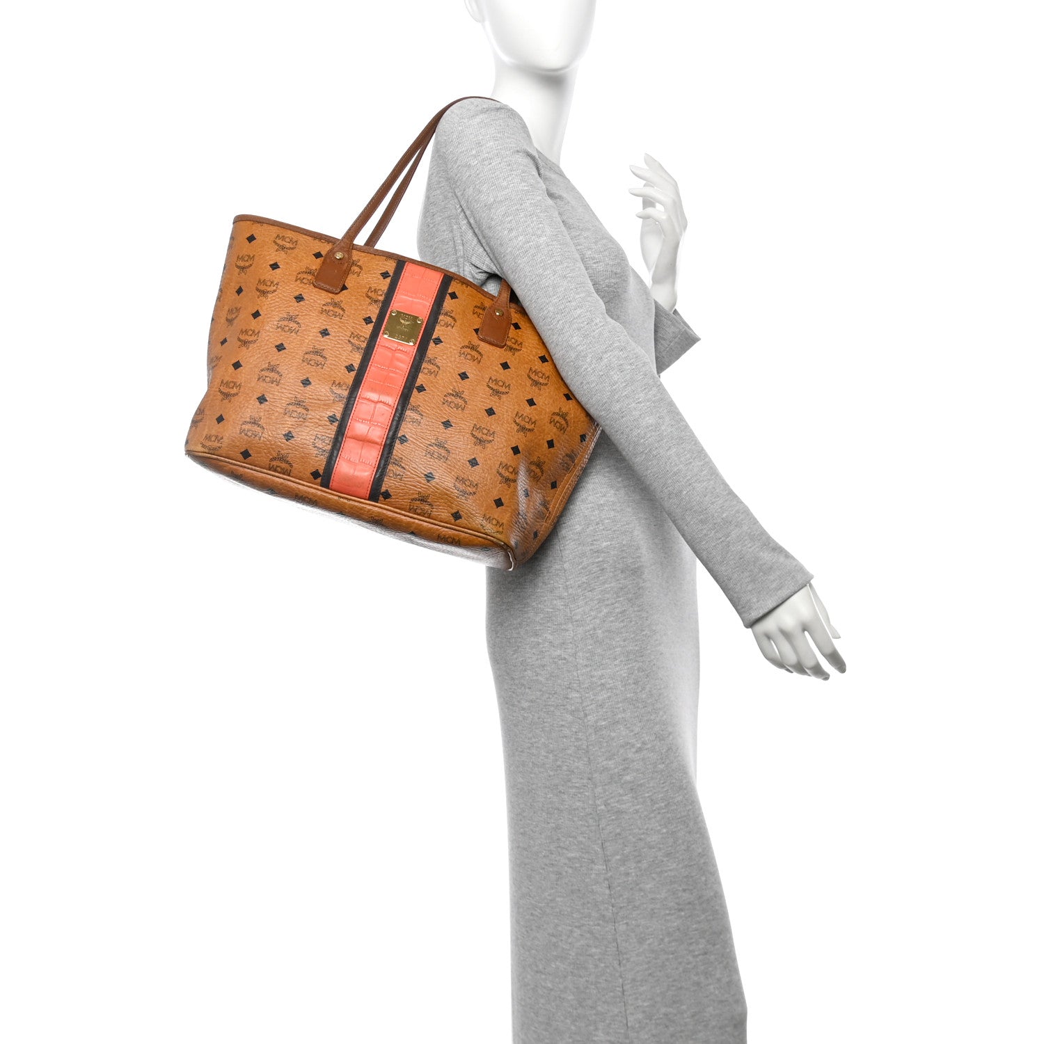 MCM Visetos Crocodile Embossed Medium Liz Shopper Tote Cognac 2 of 23