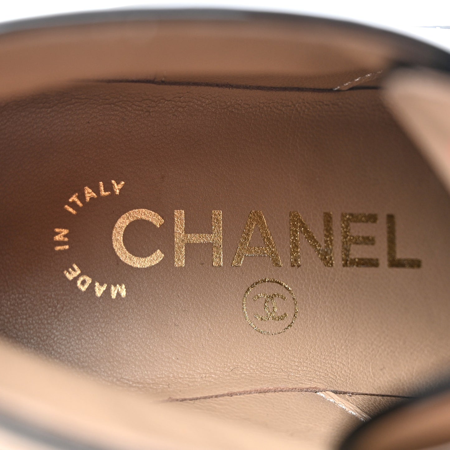 Calfskin Lace Up CC Short Boots 35.5 Beige Black