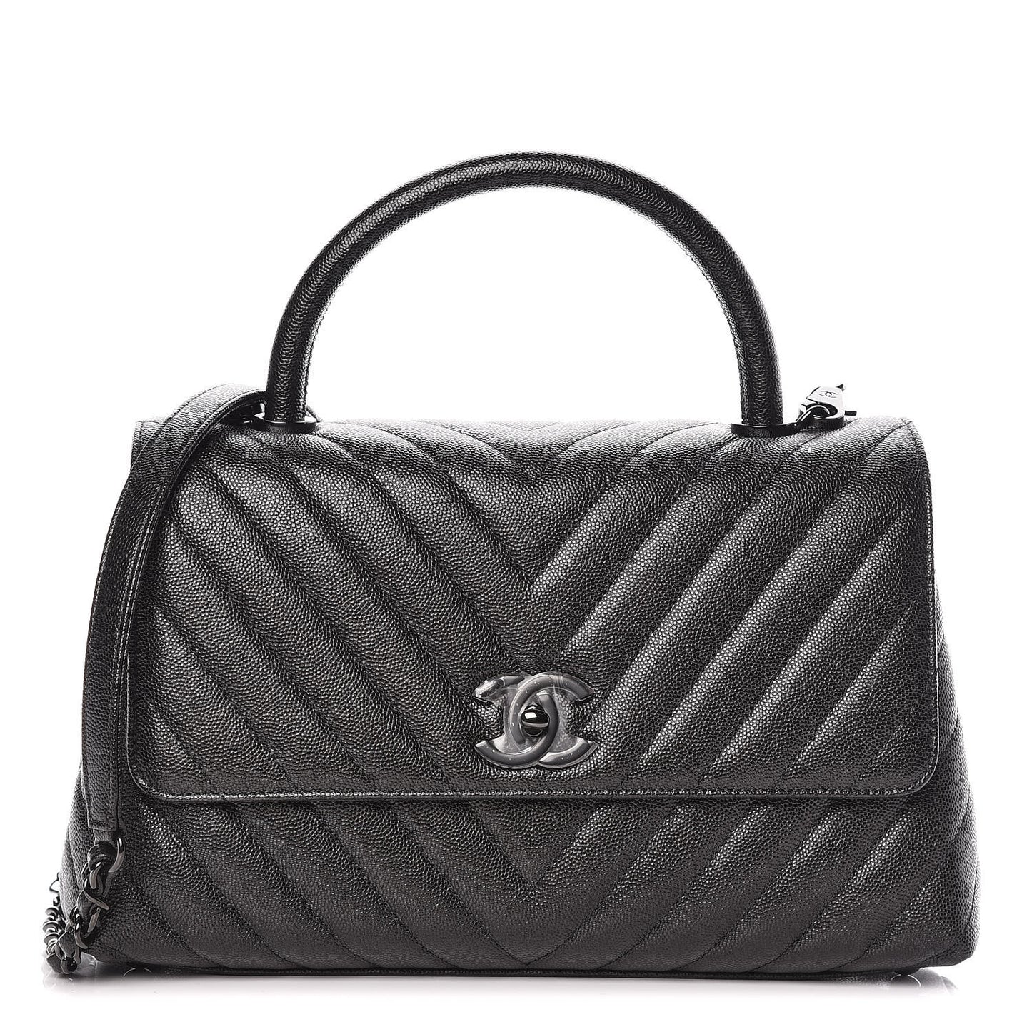 Caviar Chevron Quilted Small Coco Handle Flap So Black