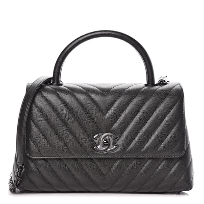 Chanel Caviar Chevron Quilted Small Coco Handle Flap So Black 1 of 11