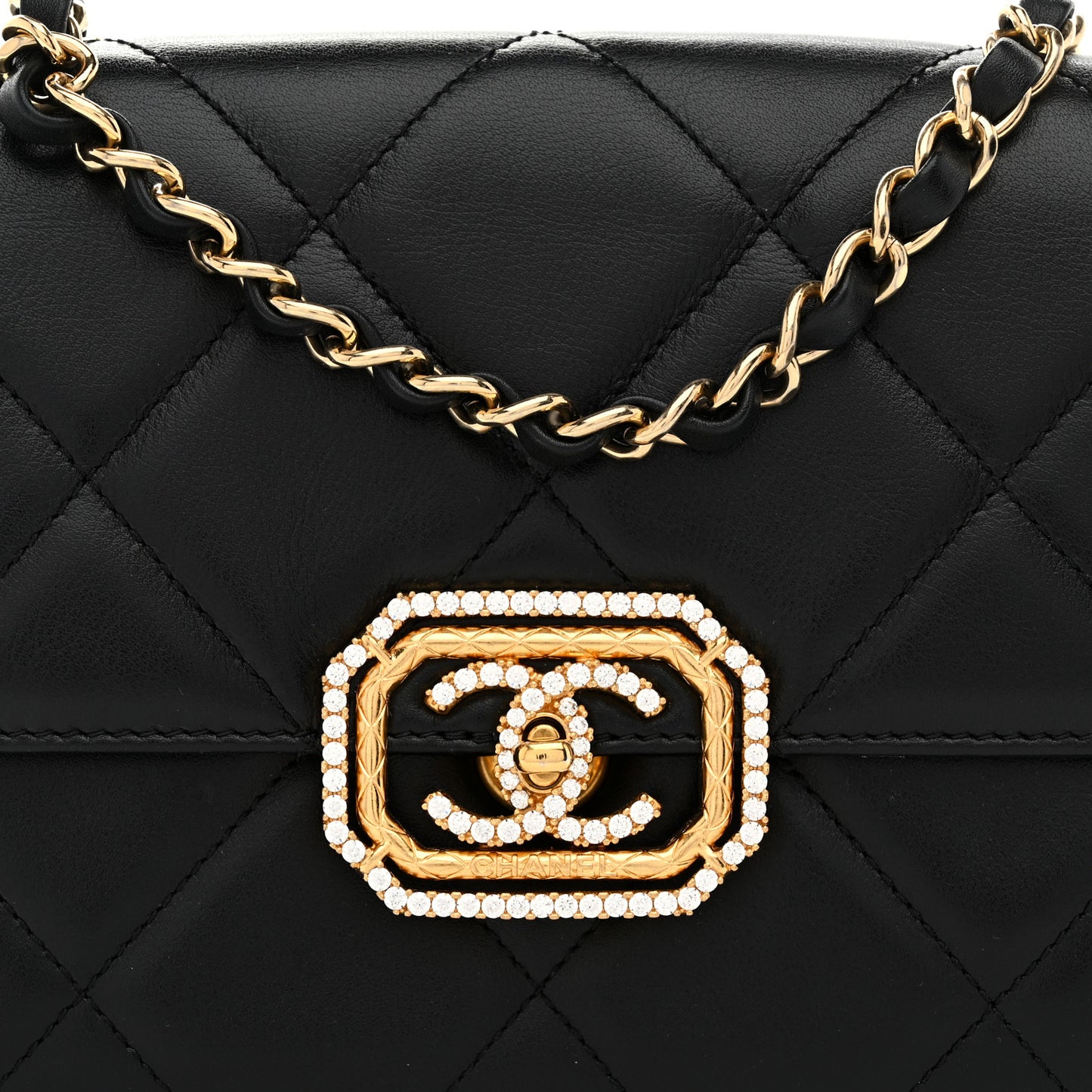 Calfskin Strass Quilted Mini Flap Black