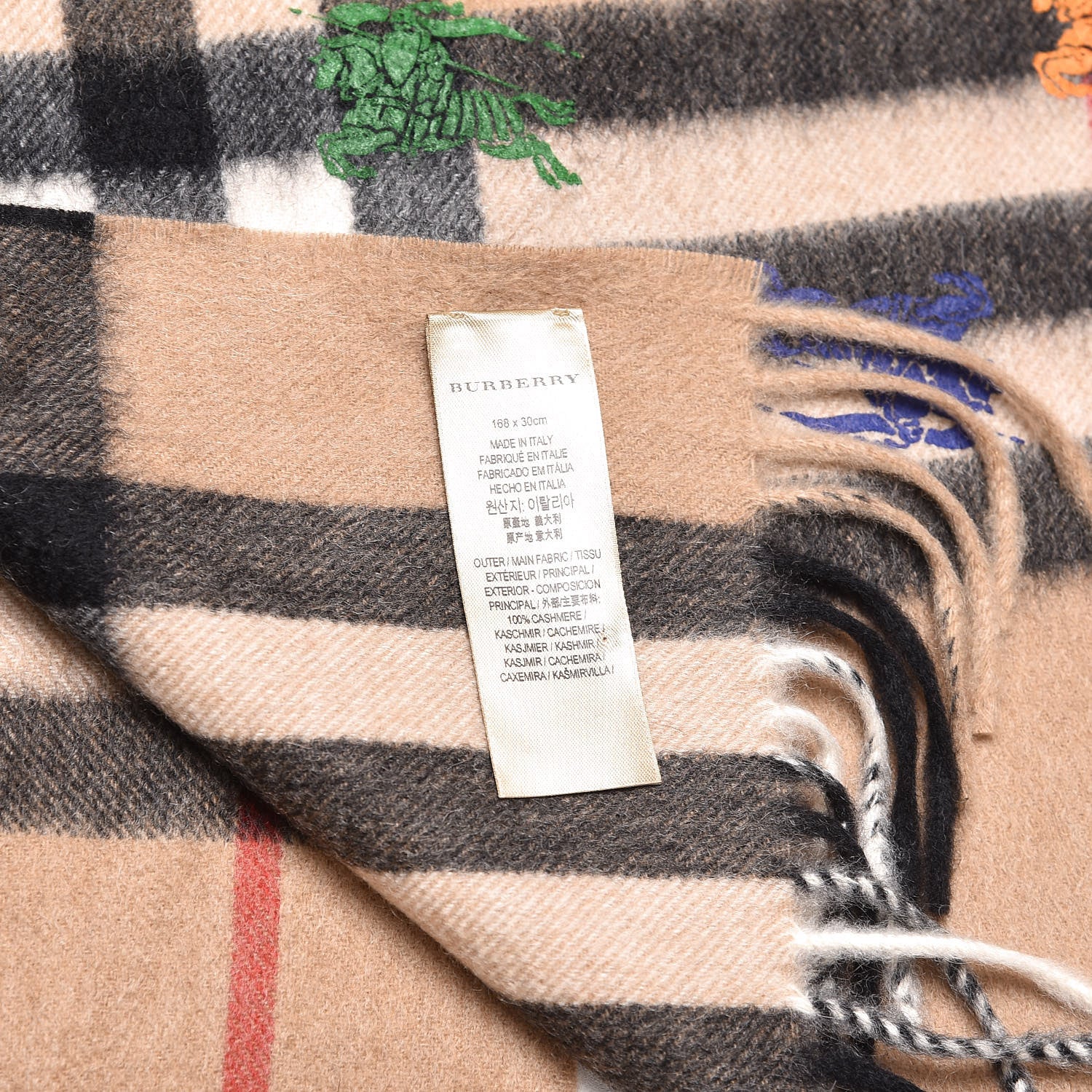 Burberry Cashmere Giant Check EKD Fringe Scarf Camel Multicolor 4 of 5