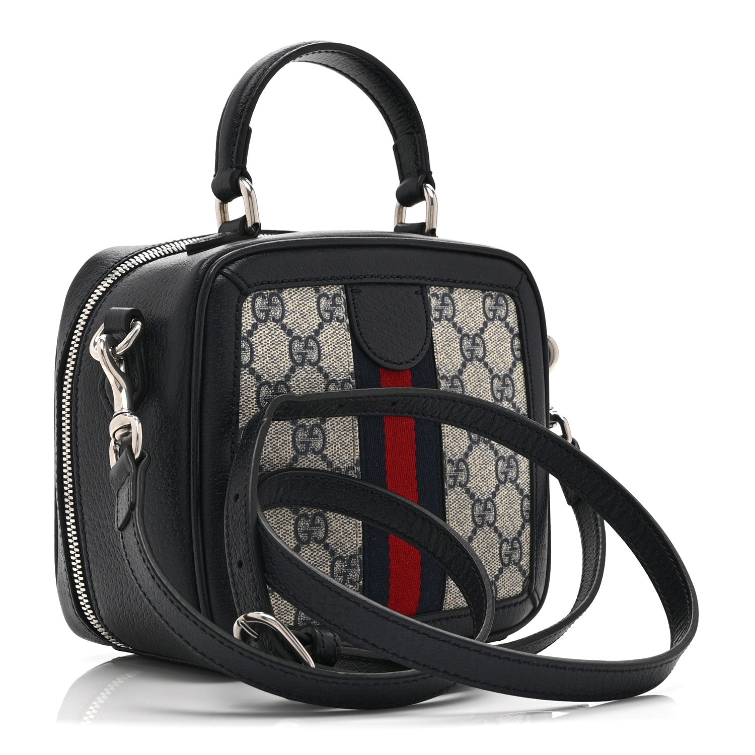 Gucci GG Supreme Monogram Mini Ophidia Top Handle Square Shoulder Bag Beige Blue 3 of 11