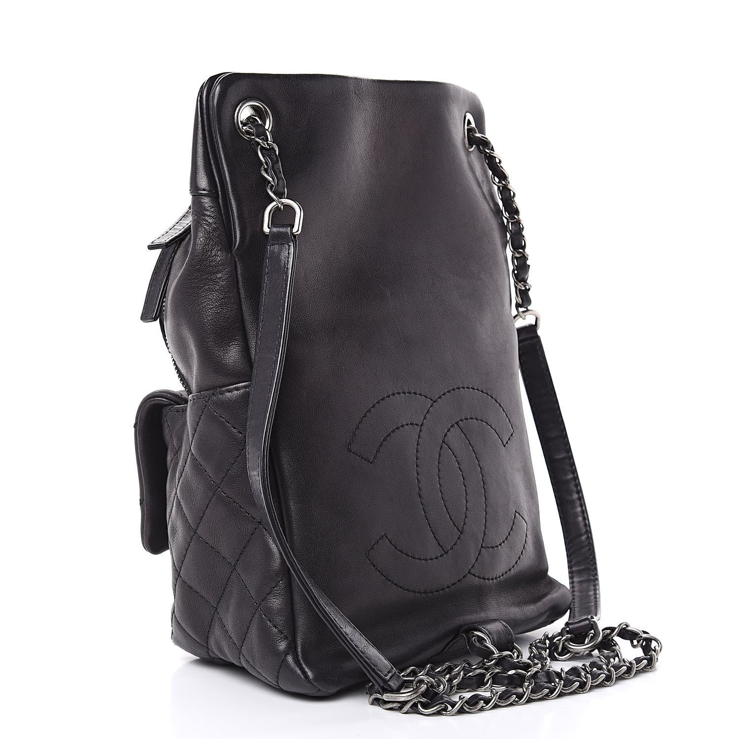 Chanel Lambskin Quilted Drawstring Backpack Black 3 of 16