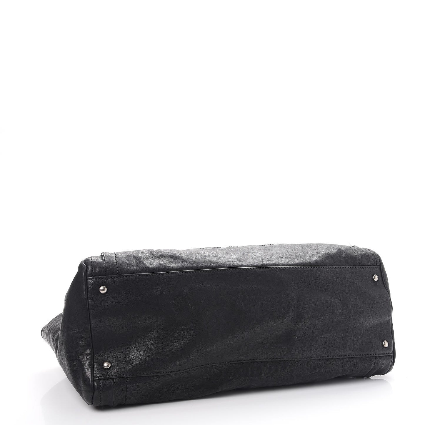 Glazed Calfskin East West Modern Chain Tote Black