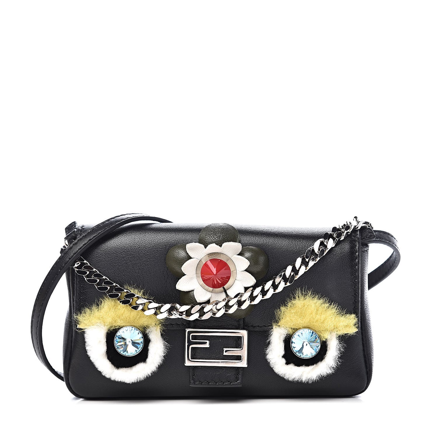 Shiny Nappa Rabbit Fur Crystal Flowerland Micro Buggie Baguette Black Mojito Multicolor