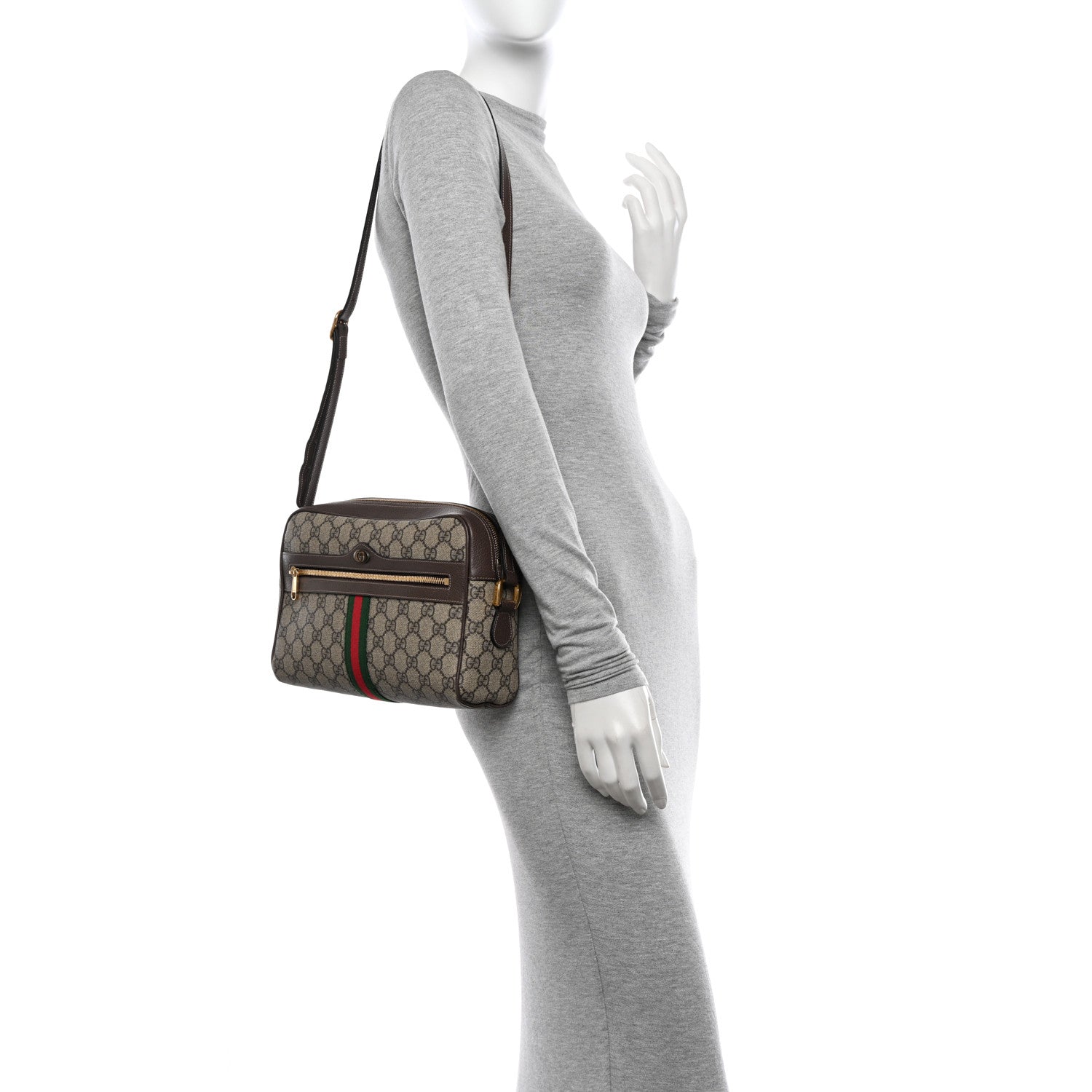 Gucci GG Supreme Monogram Web Small Ophidia Shoulder Bag Brown 2 of 12