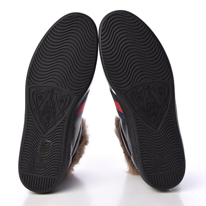 Gucci Calfskin Wool Web Bee Embroidered Mens Ace High Top Sneakers 12.5 Black 7 of 10