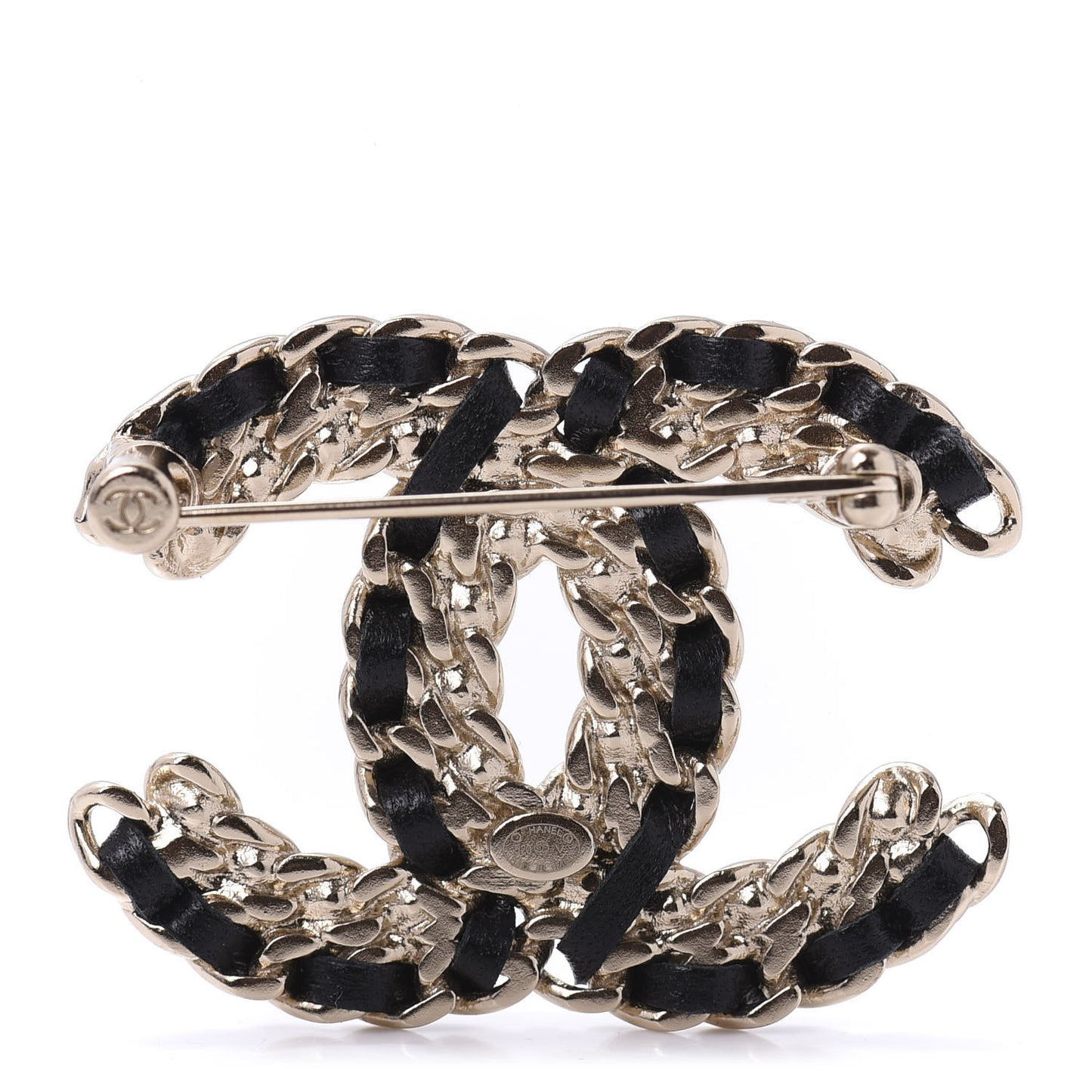 Lambskin Crystal Vintage Allure CC Chain Brooch Black Gold