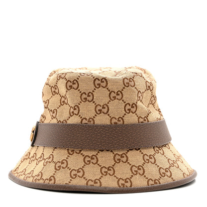 Gucci Monogram Textured Dollar Calfskin GG Jago Bucket Hat M Cacao Beige 4 of 9