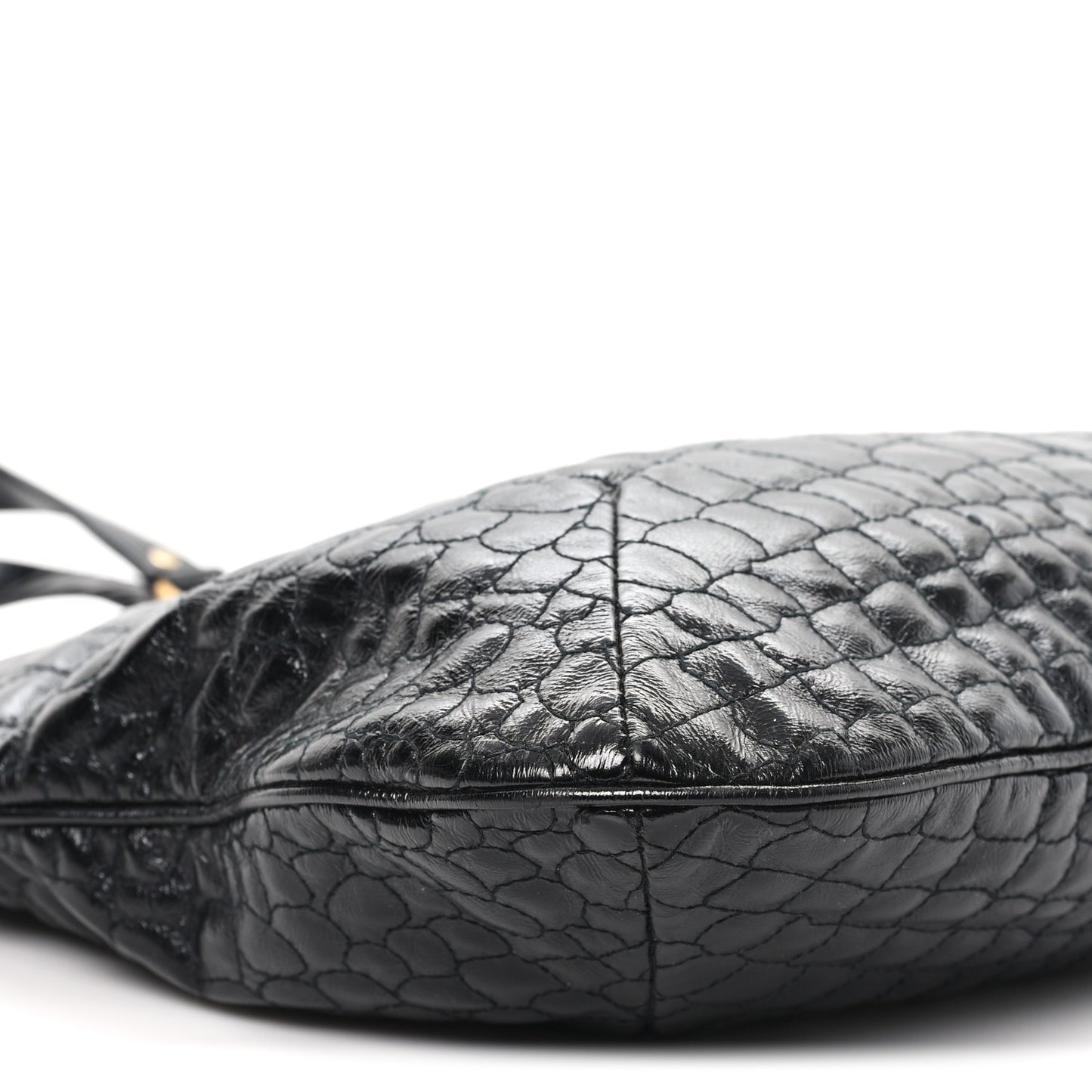 Glazed Calfskin Crocodile Embossed Tribute Tote Black