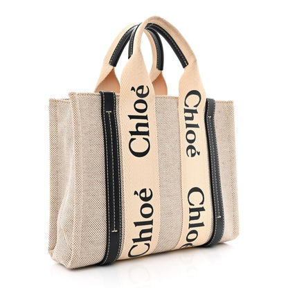 Chloe Cotton Calfskin Small Woody Ribbon Tote White Blue 3 of 11