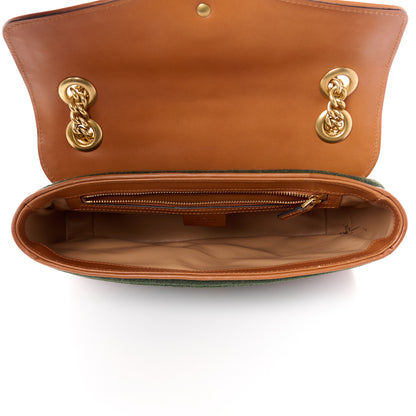 Gucci Loden Fabric Cuoio Harness Web Matelasse Horizontal Small GG Marmont Shoulder Bag Underwood Blue Red Harness Brown 5 of 11