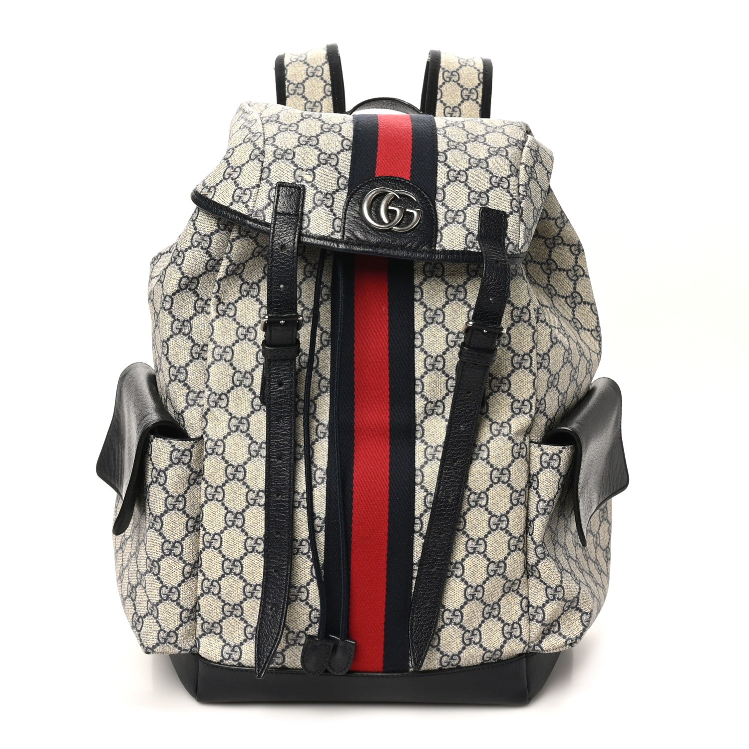 Gucci GG Supreme Monogram Medium Ophidia Double Buckle Backpack Beige Blue Black 1 of 10