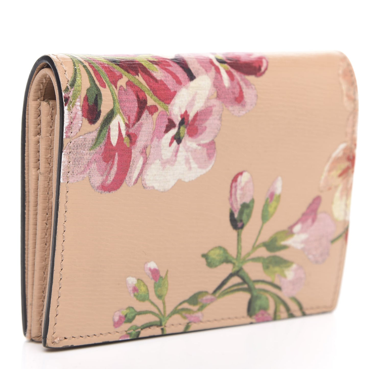 Shangai Calfskin Blooms Print Card Case Wallet Pink Apricot Multicolor