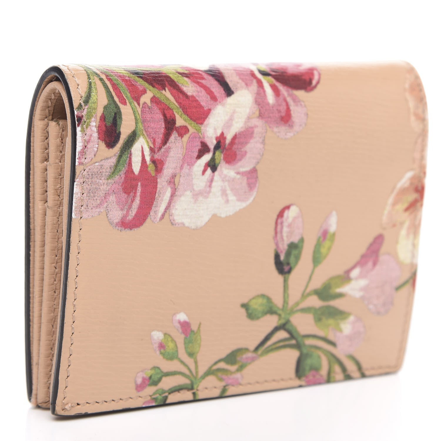 Gucci Shangai Calfskin Blooms Print Card Case Wallet Pink Apricot Multicolor 3 of 11