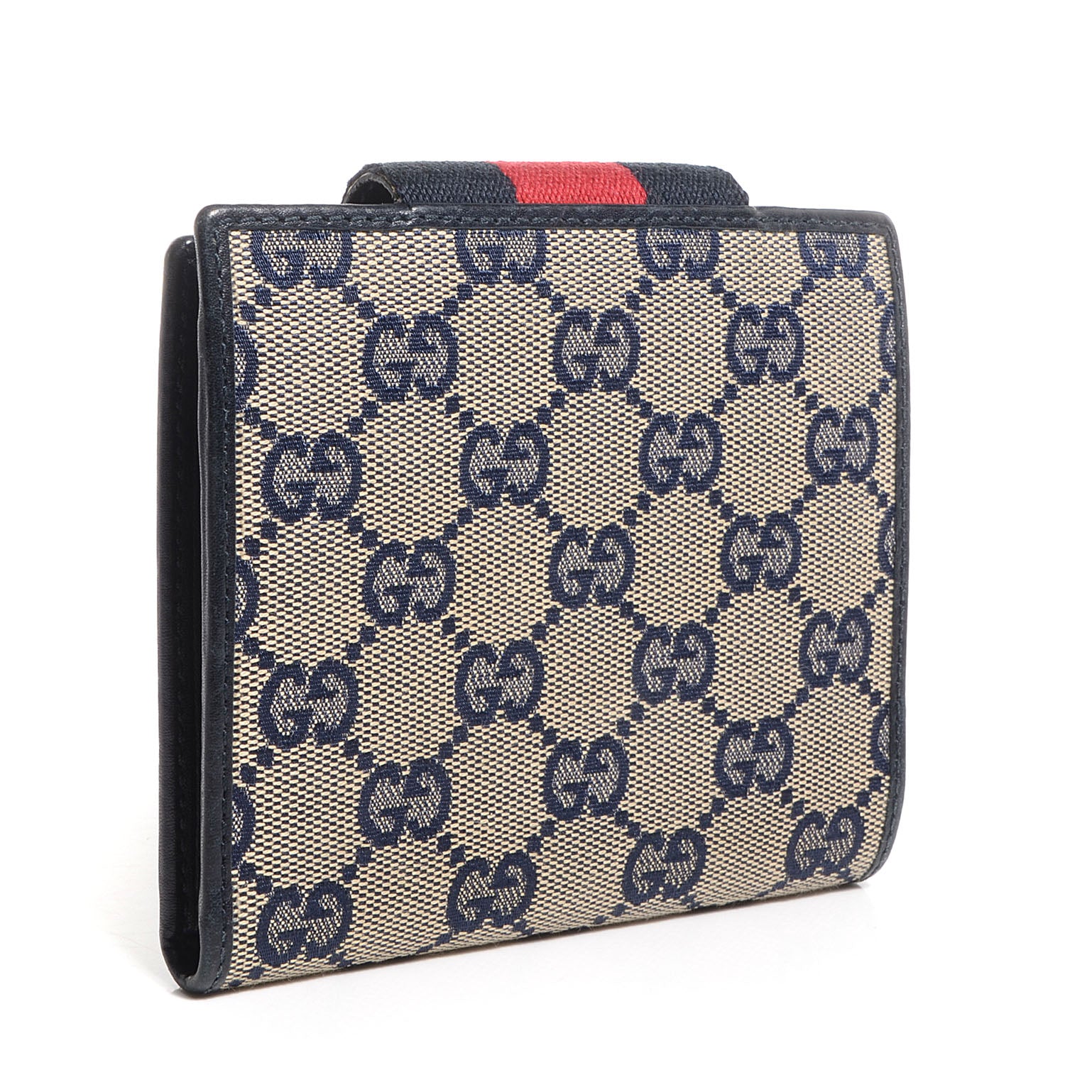 Gucci Monogram Selleria Calfskin Web Ladies Web French Wallet Beige Blue 3 of 9