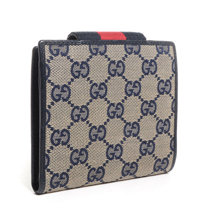 Gucci Monogram Selleria Calfskin Web Ladies Web French Wallet Beige Blue 3 of 9
