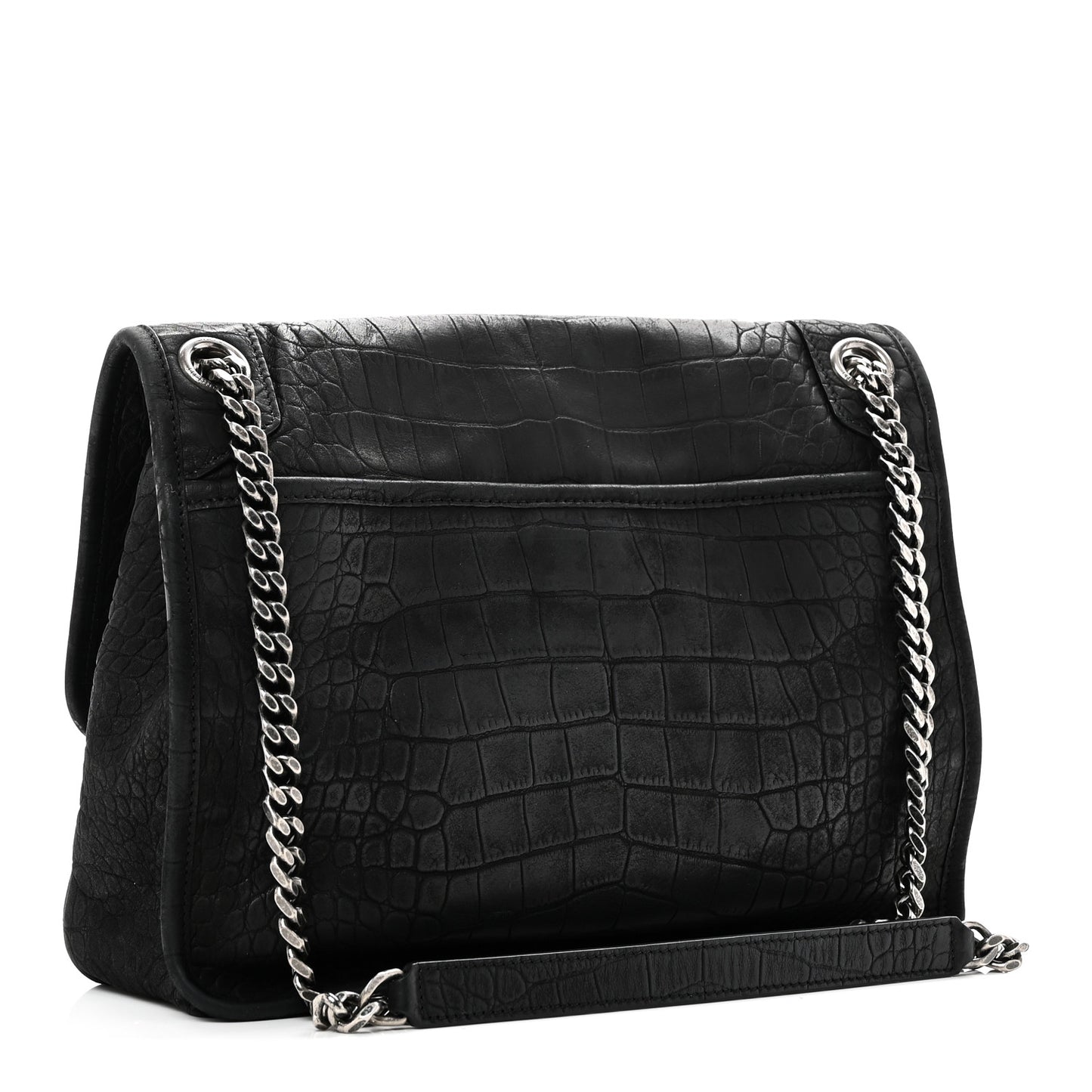 Nubuck Crocodile Embossed Monogram Medium Niki Chain Satchel Black