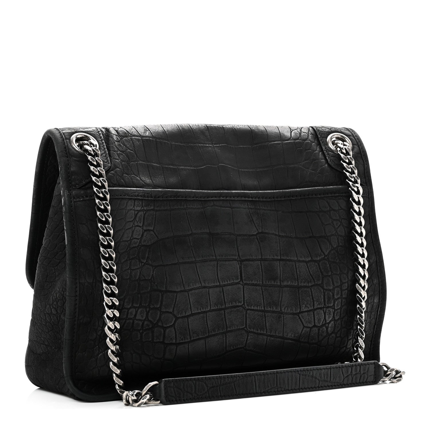 Saint Laurent Nubuck Crocodile Embossed Monogram Medium Niki Chain Satchel Black 3 of 10