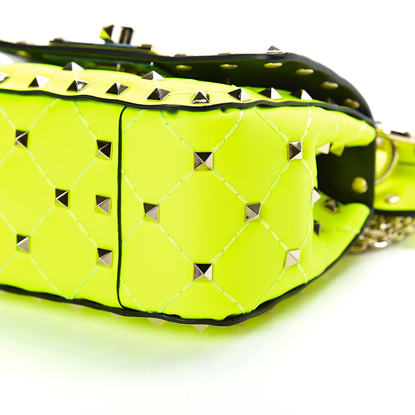 Calfskin Micro Rockstud Spike Shoulder Bag Lime