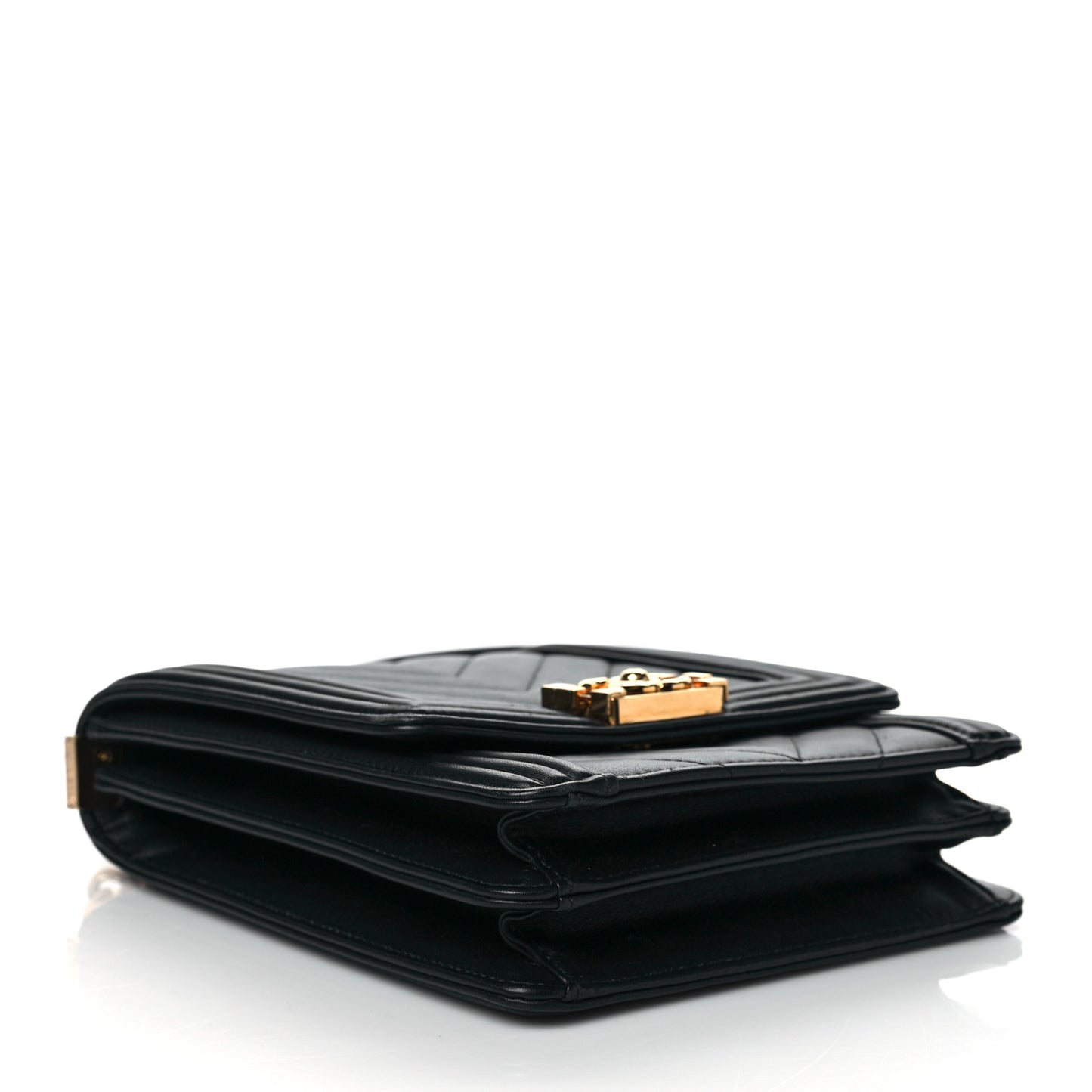 Calfskin Chrevron Quilted North South Boy Flap Black