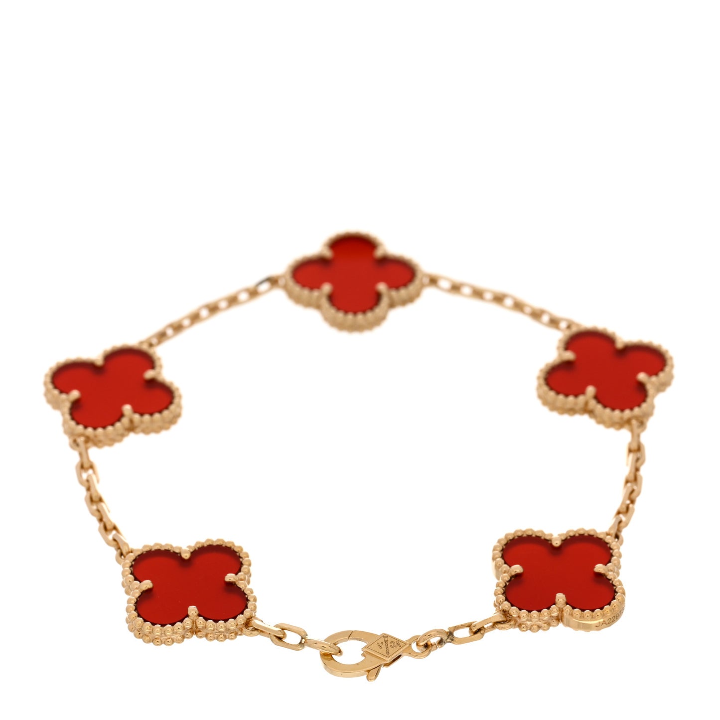 18K Yellow Gold Carnelian 5 Motifs Vintage Alhambra Bracelet