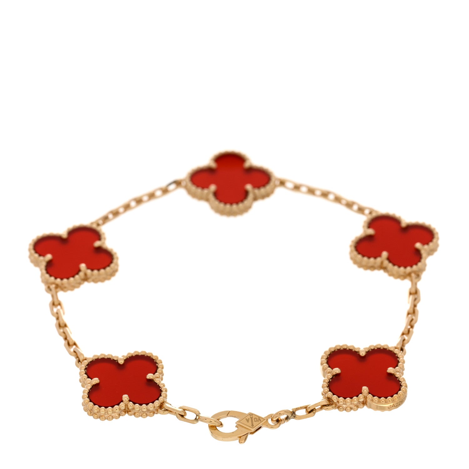 Van Cleef & Arpels 18K Yellow Gold Carnelian 5 Motifs Vintage Alhambra Bracelet 2 of 4
