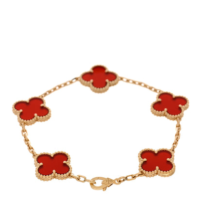 Van Cleef & Arpels 18K Yellow Gold Carnelian 5 Motifs Vintage Alhambra Bracelet 2 of 4