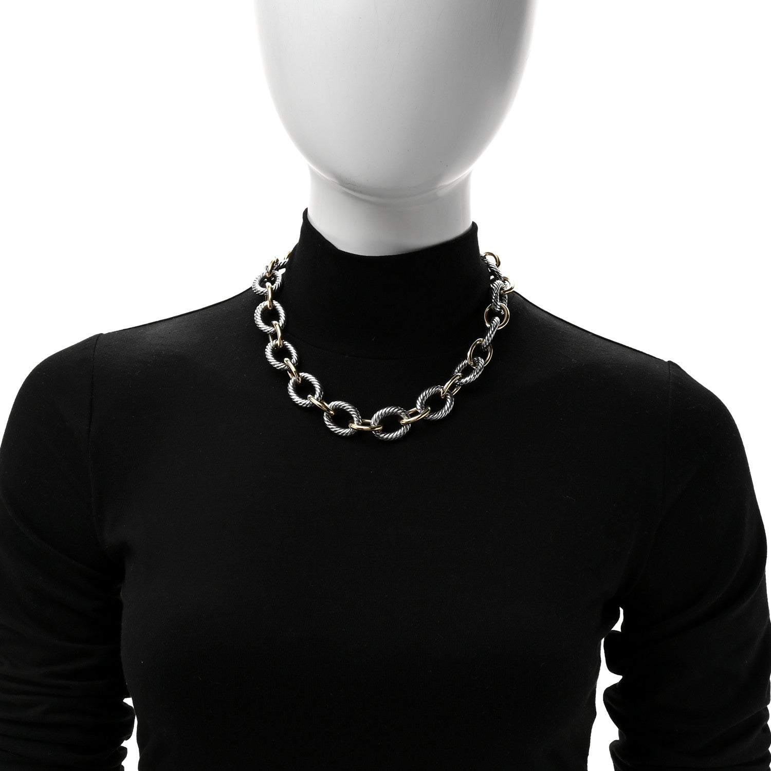 David Yurman Sterling Silver 18K Yellow Gold 18mm Extra Large Oval Link Necklace 2 of 6