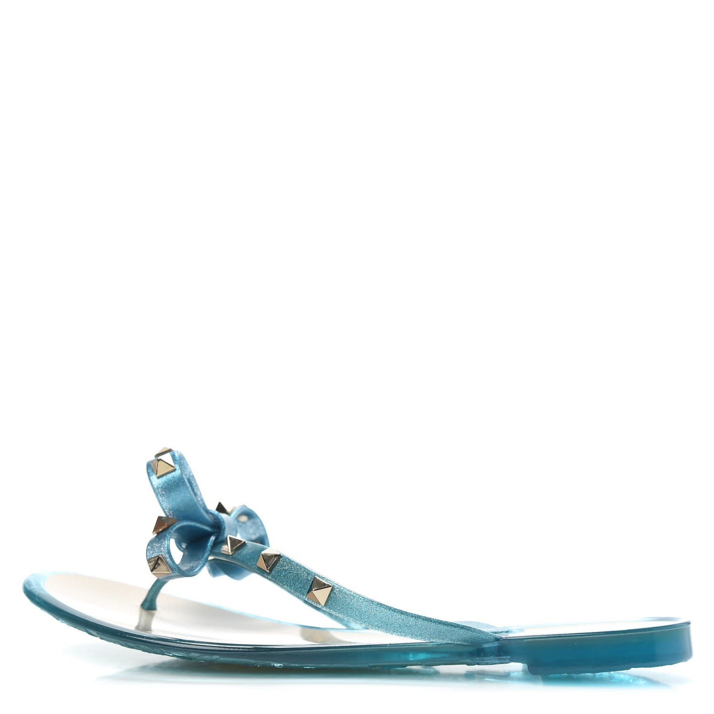 PVC Jelly Glitter Rockstud Bow Thong Sandals 38 Cerulean