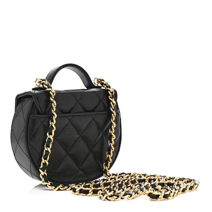 Chanel Shiny Aged Calfskin Quilted Mini Top Handle Clutch With Chain Black 3 of 10