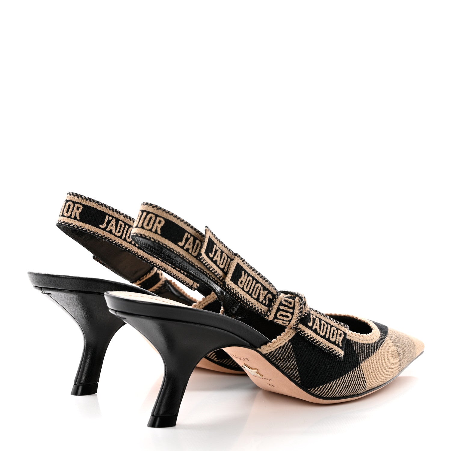 Christian Dior Cotton Ribbon Check'N'Dior J'Adior Slingback 65mm Pumps 38 Black Beige 4 of 9