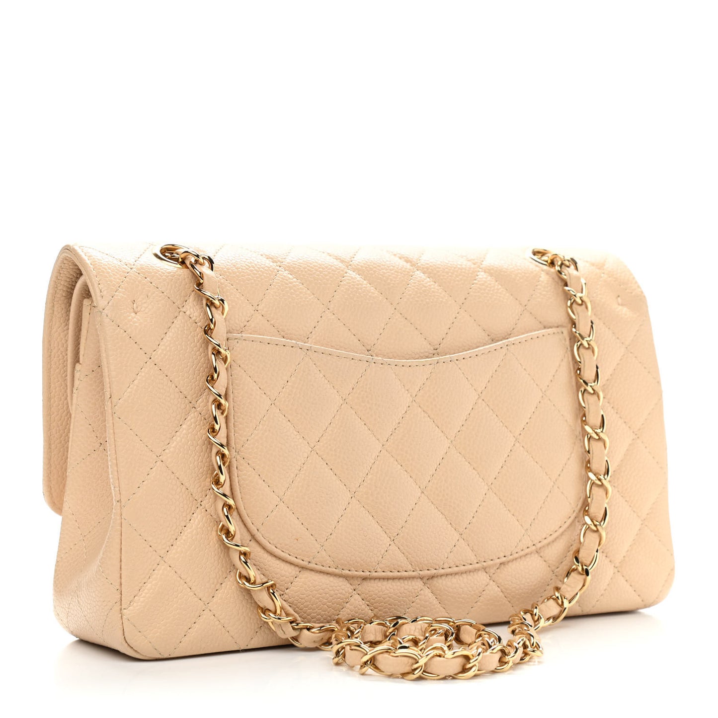 Caviar Quilted Medium Double Flap Beige
